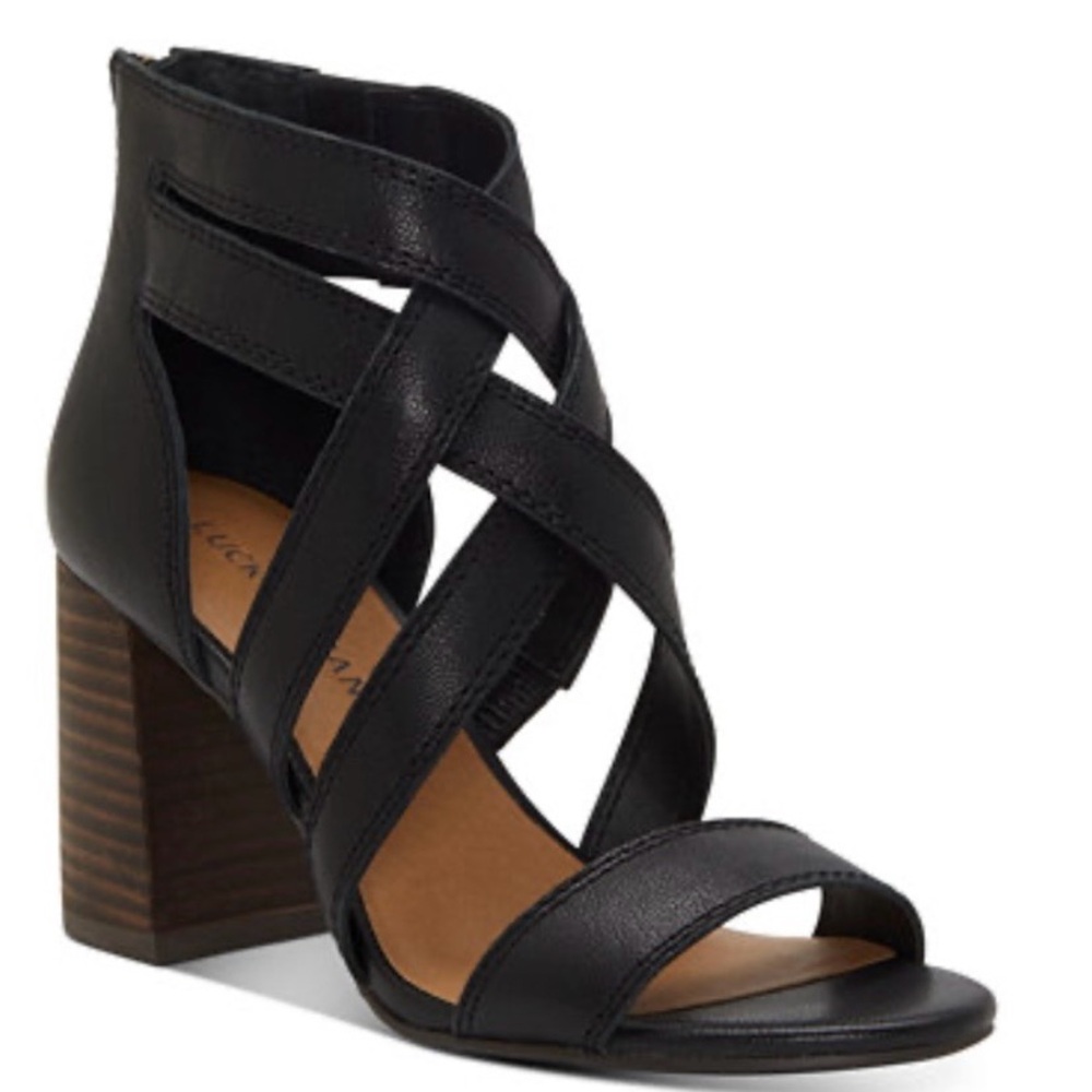 Lucky Brand women’s Vyrah Black Crisscross Block Heel Sandal